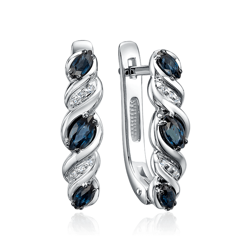 Серьги с сапфиром, бриллиантами из белого золота 585 пробы (арт. 125548)