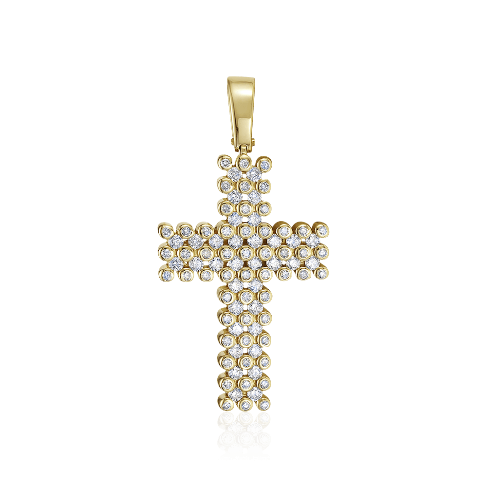 Крестик с бриллиантами из желтого золота 585 пробы (арт. 100878)