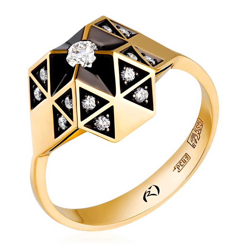 Кольцо с бриллиантами из желтого золота 585 (арт. 50393)