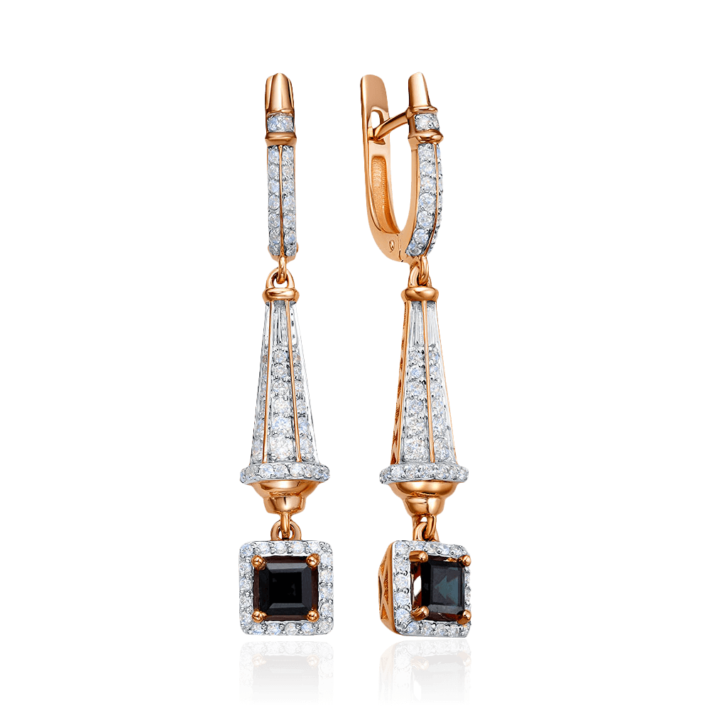 Серьги с сапфиром, бриллиантами из красного золота 585 пробы (арт. 124099)