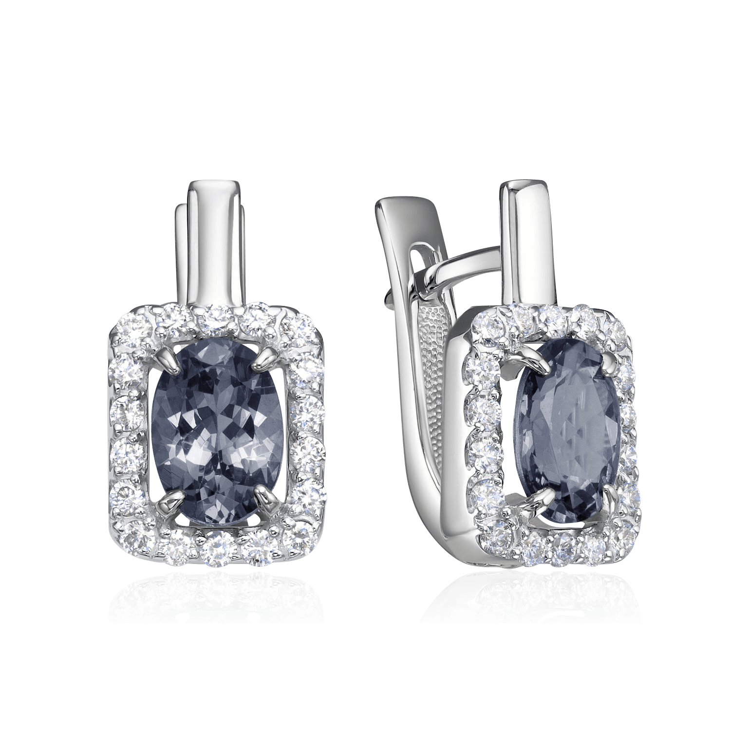 Серьги с шпинелью, бриллиантами из белого золота 585 пробы, фото № 1
