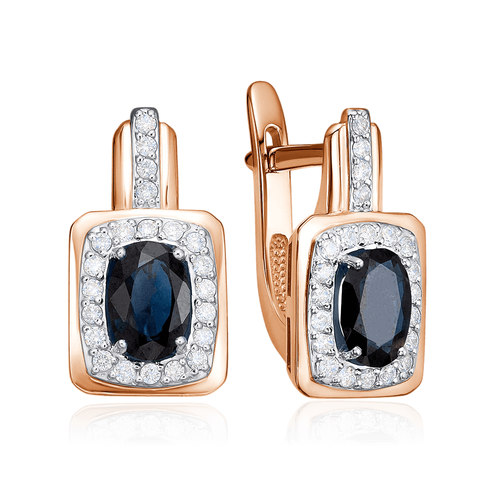 Серьги с сапфиром, бриллиантами из красного золота 585 пробы (арт. 126139)