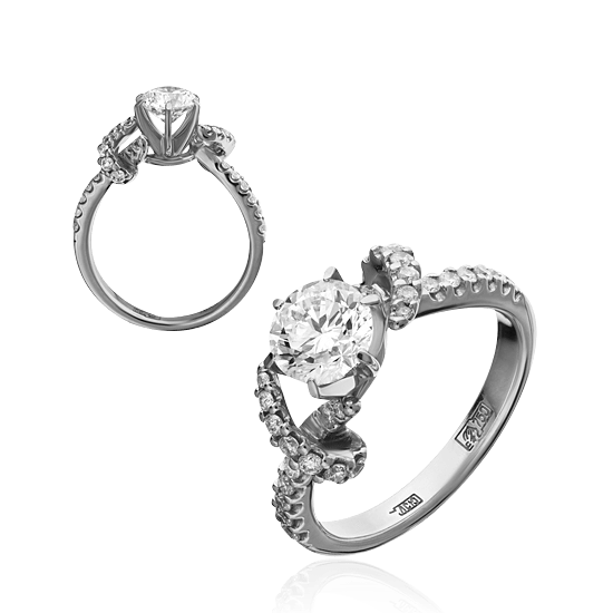Кольцо для помолвки с бриллиантами из белого золота 750, фото № 1
