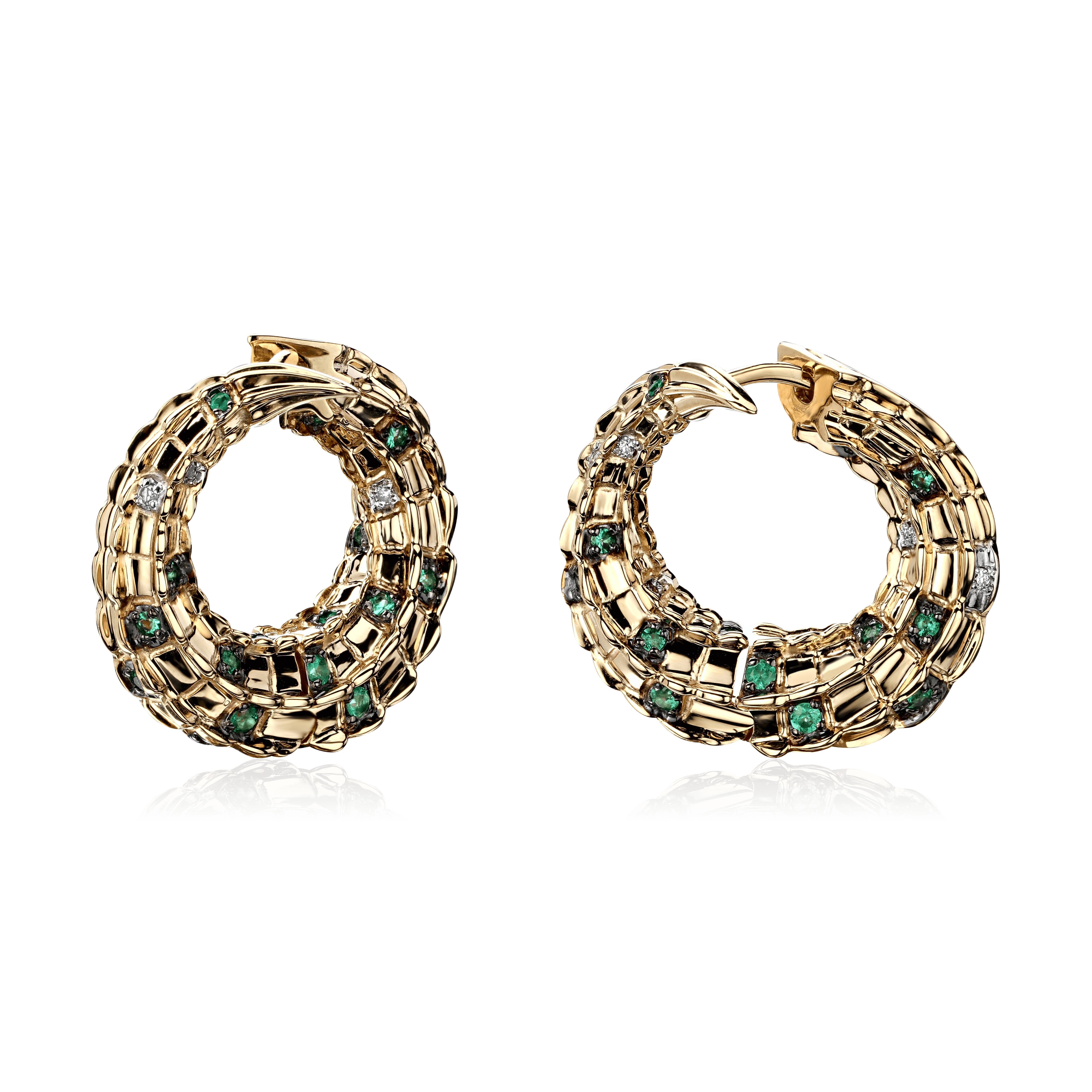 Серьги с изумрудом, бриллиантами из желтого золота 585 пробы, фото № 1