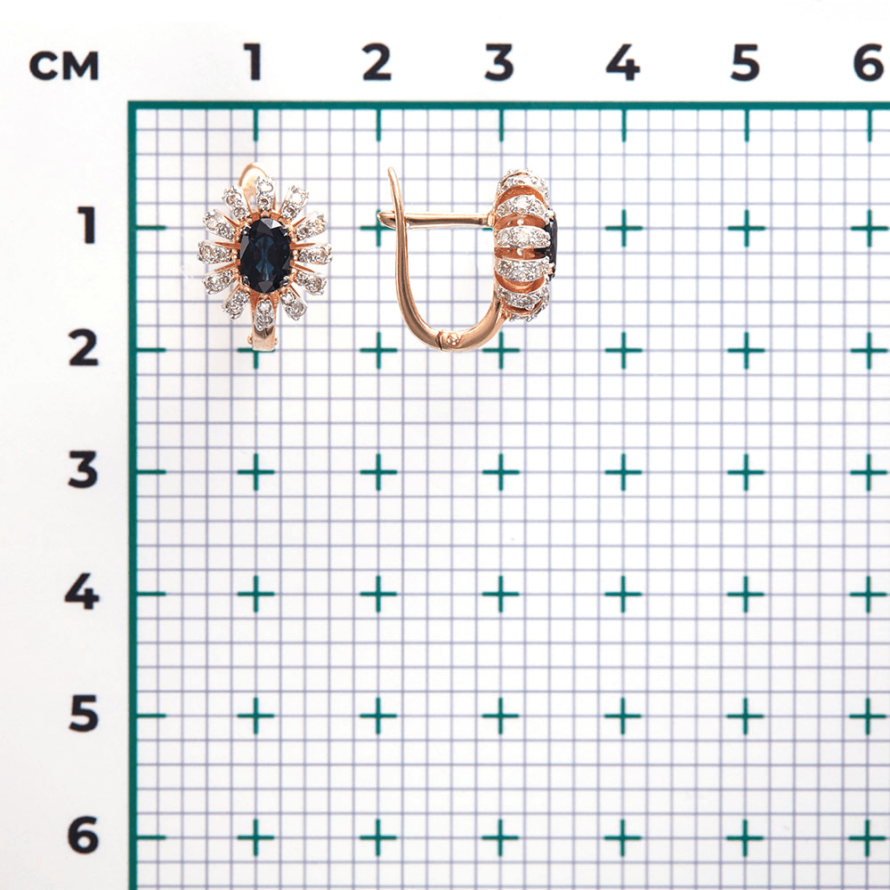 Серьги с сапфиром, бриллиантами из красного золота 585 пробы, фото № 3