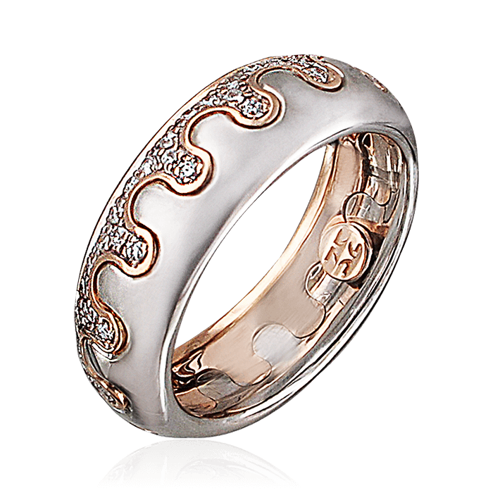 Обручальное кольцо с бриллиантами из комбинированного золота 585 пробы (арт. 74670)