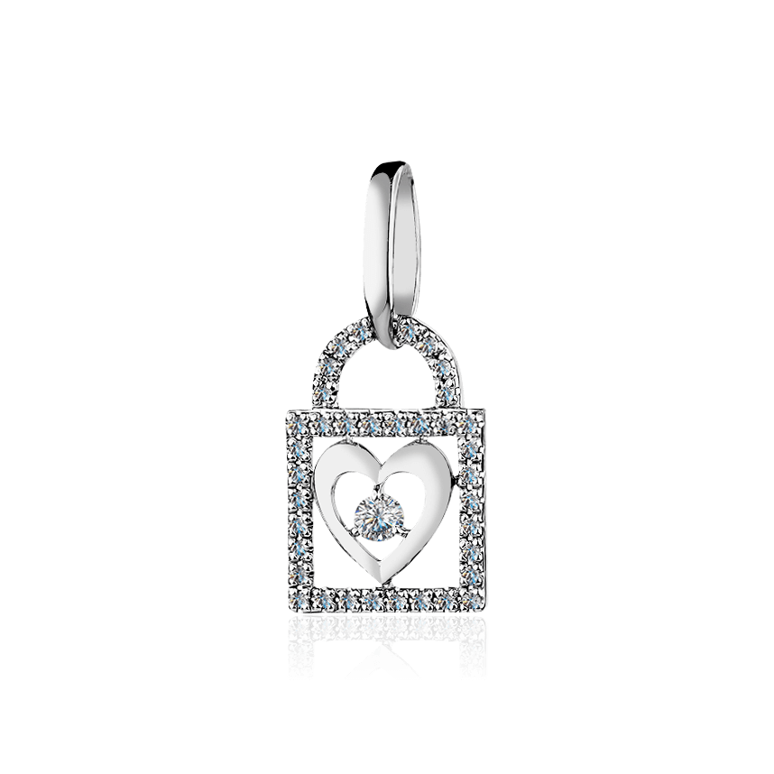 Подвеска сердце-замок с бриллиантами из белого золота 585 пробы, фото № 1