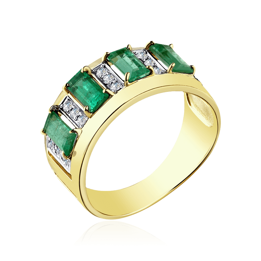 Кольцо с бриллиантами, изумрудом из желтого золота 585 пробы, фото № 1