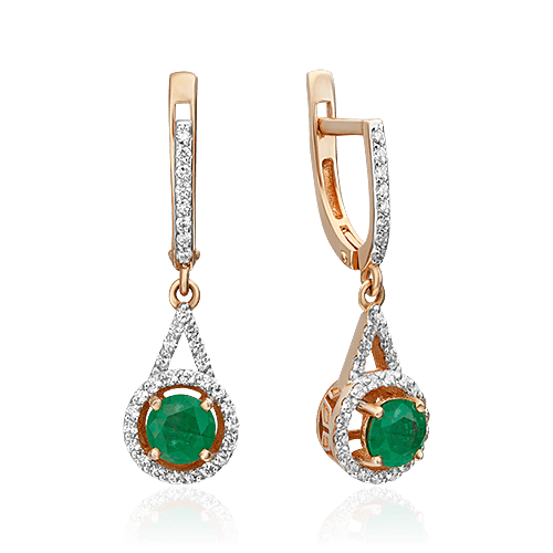 Серьги с бриллиантами, изумрудом из красного золота 585 пробы, фото № 1
