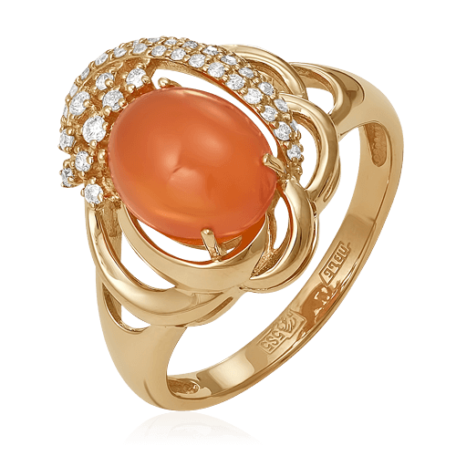 Кольцо с бриллиантами, сердоликом из красного золота 585 пробы (арт. 52753)
