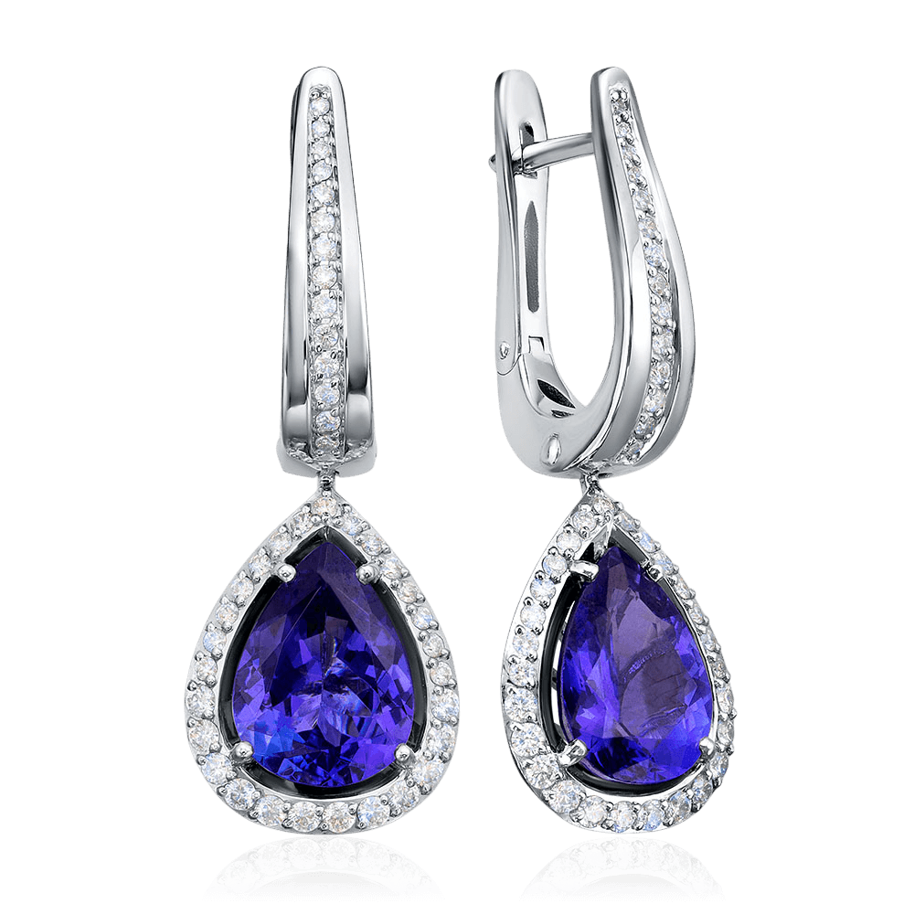 Серьги с танзанитом, бриллиантами из белого золота 585 пробы (арт. 127991)