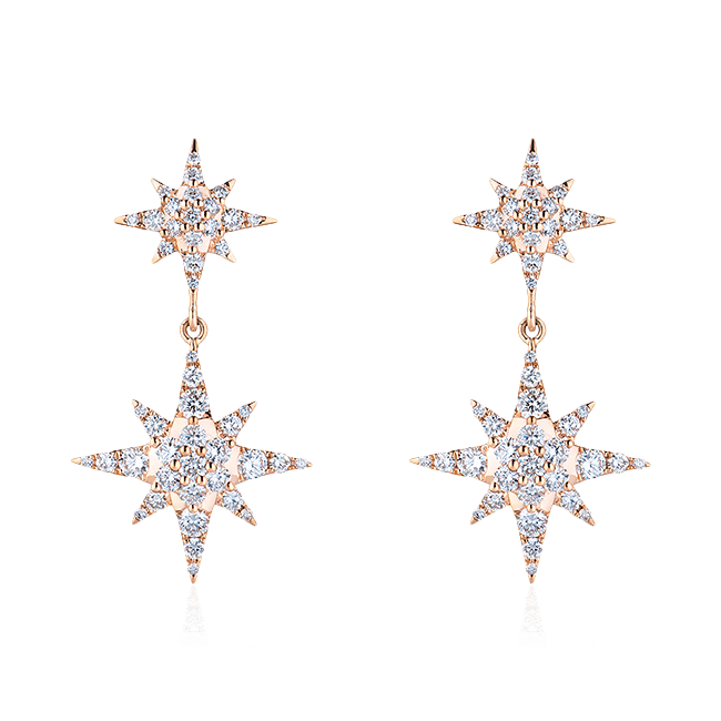 Серьги Звезды с бриллиантами из красного золота 750 пробы (арт. 91874)