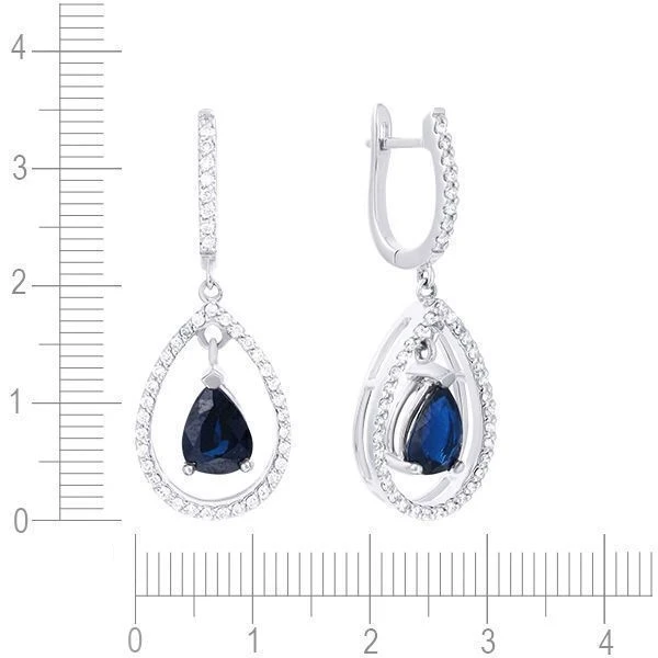 Серьги с сапфиром, бриллиантами из белого золота 585 пробы, фото № 3