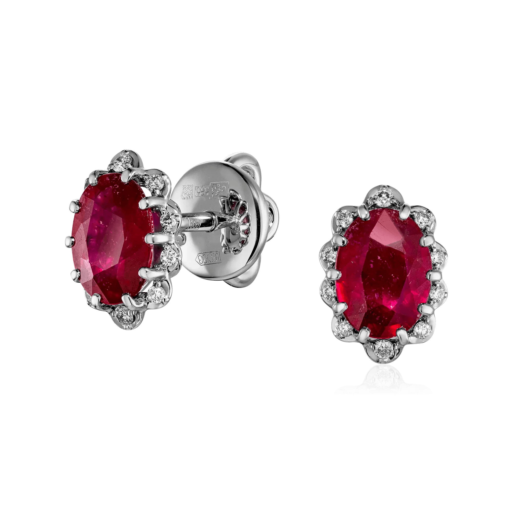 Серьги с рубином, бриллиантами из белого золота 585 пробы (арт. 130550)