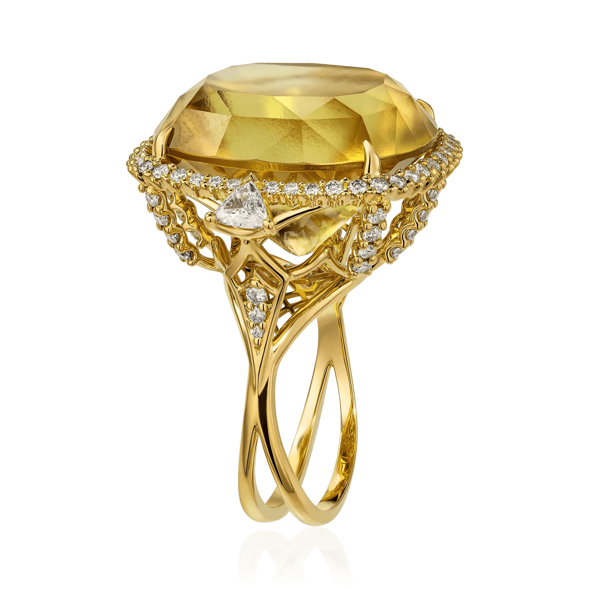 Кольцо с гессонитом, бриллиантами из желтого золота 750 пробы, фото № 3