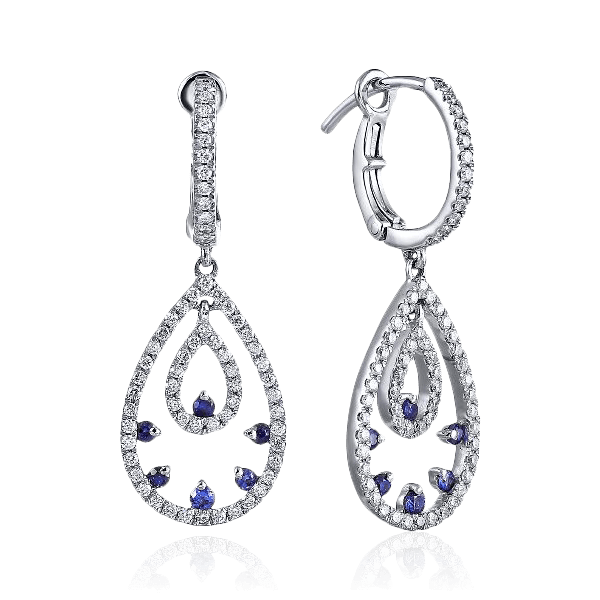 Серьги с сапфиром, бриллиантами из белого золота 585 пробы (арт. 102957)