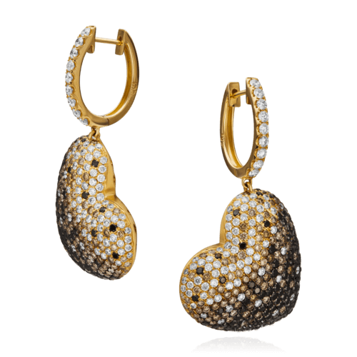 Серьги в виде сердец с бриллиантами из желтого золота 750 пробы (арт. 70767)