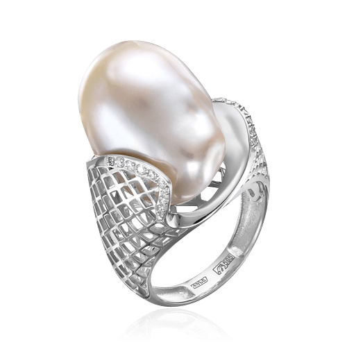 Кольцо с жемчугом, бриллиантами из белого золота 585 пробы (арт. 66121)