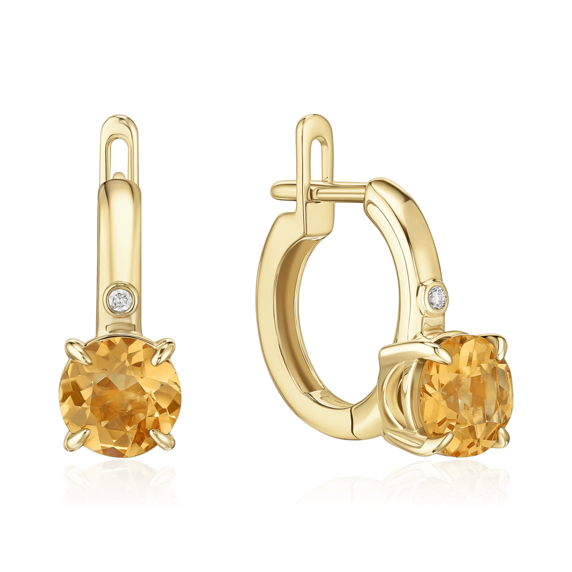 Серьги с бриллиантами, цитрином из желтого золота 585 пробы (арт. 131821)