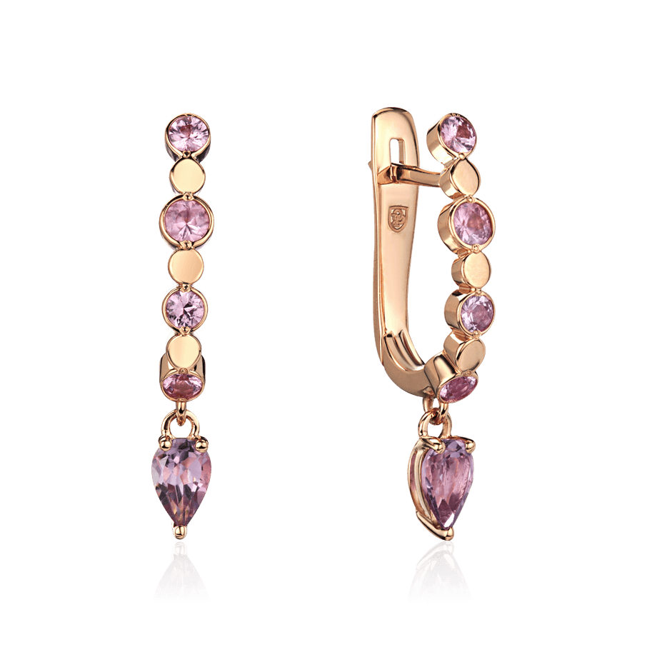 Серьги с сапфиром, аметистом из красного золота 585 пробы, фото № 1