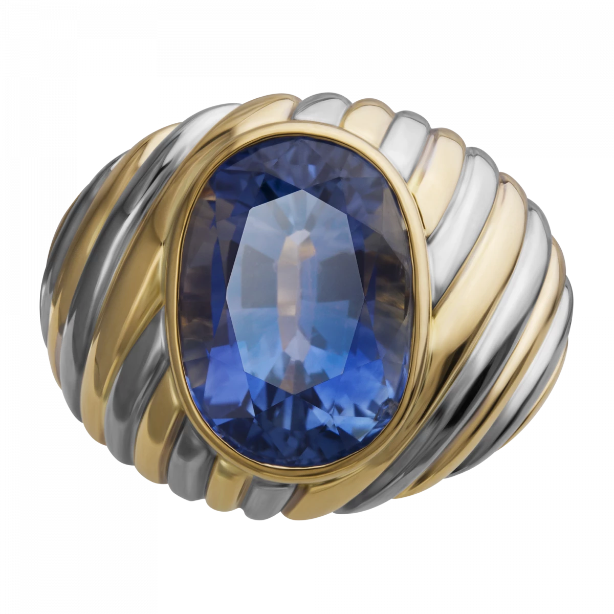 Мужское кольцо с сапфиром из желтого и белого золота 750 пробы, фото № 5