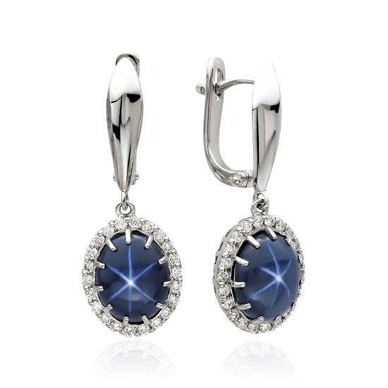 Серьги с сапфиром, бриллиантами из белого золота 585 пробы (арт. 30765)