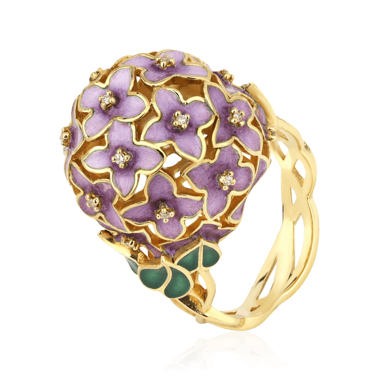 Кольцо Цветы с бриллиантами из желтого золота 750 пробы, фото № 1