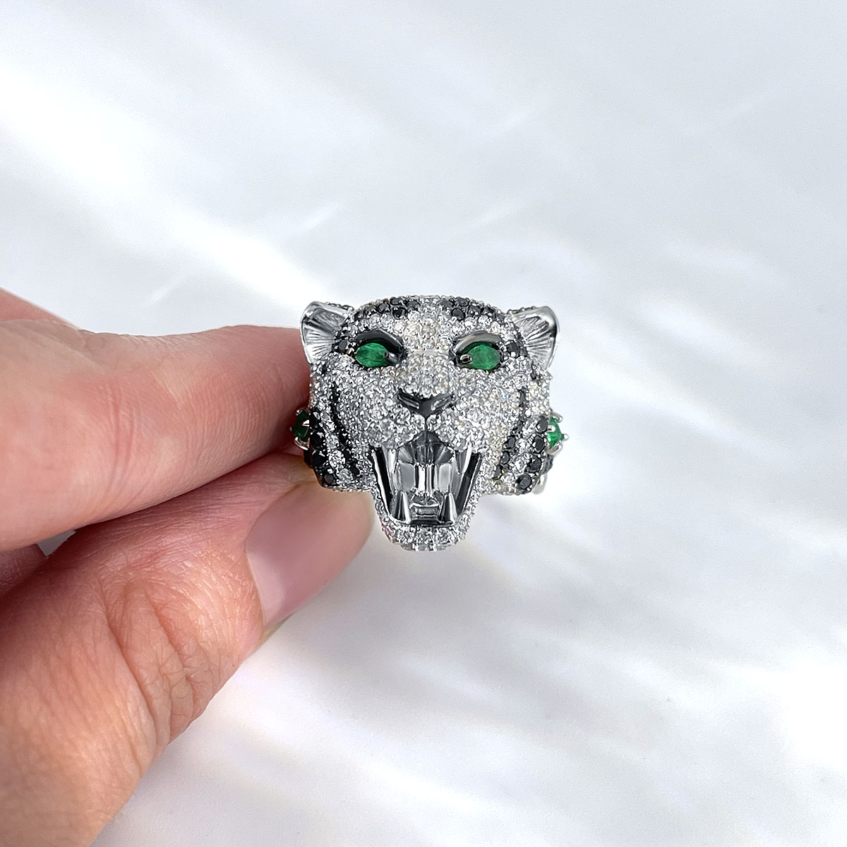 Кольцо Кошка с бриллиантами из белого золота 585 пробы, фото № 4