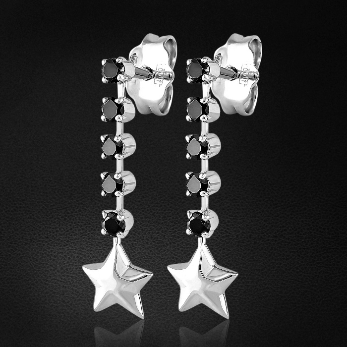 Серьги Звезды с бриллиантами из белого золота 585 пробы, фото № 1