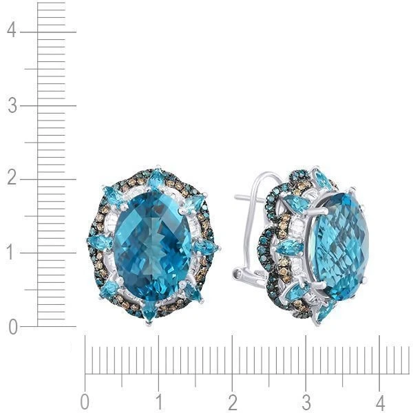 Серьги с топазом, бриллиантами из белого золота 585 пробы, фото № 3