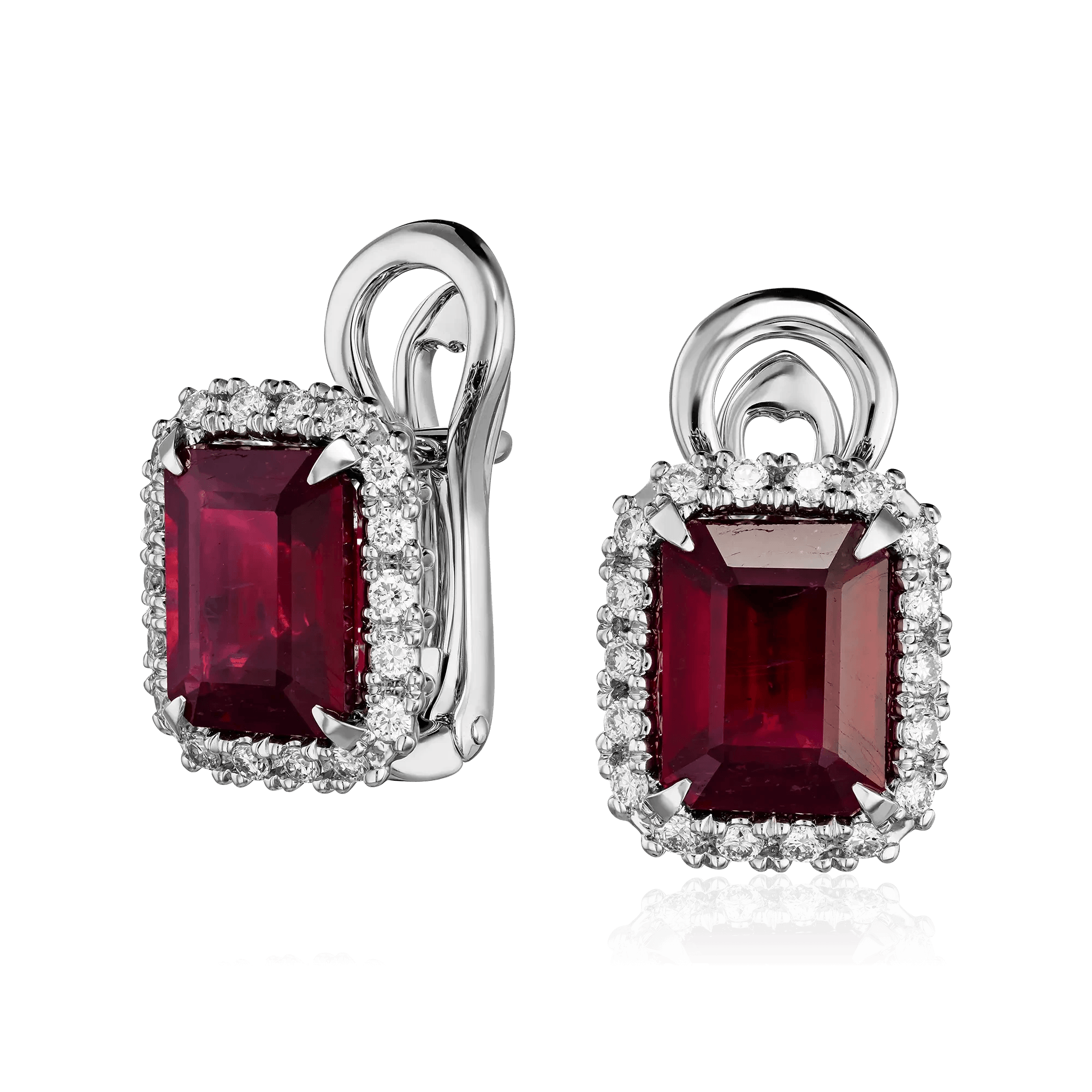 Серьги с рубином, бриллиантами из белого золота 585 пробы (арт. 130703)