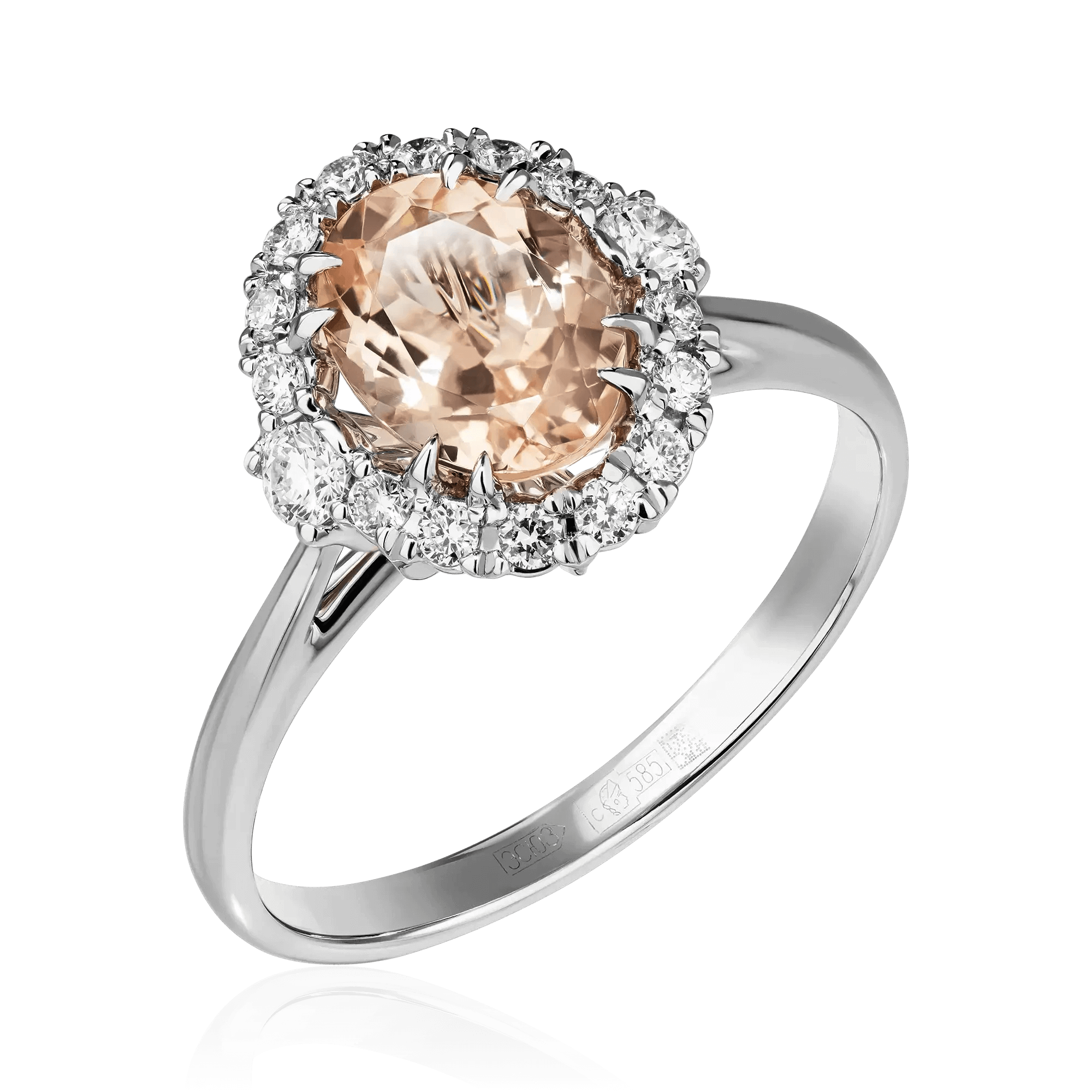 Кольцо с морганитом, бриллиантами из белого золота 585 пробы, фото № 1