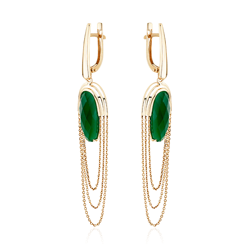 Серьги с ониксом из желтого золота 585 пробы, фото № 1
