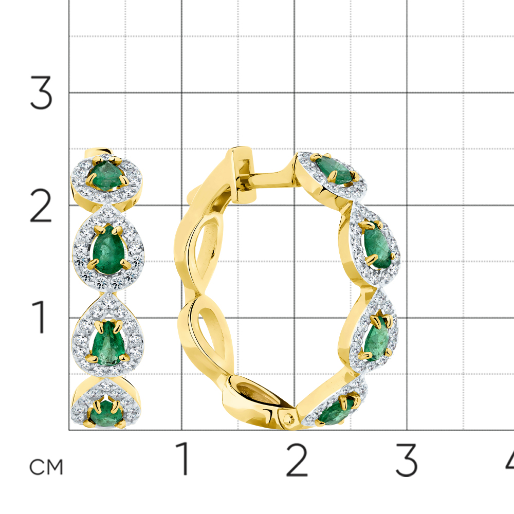Серьги с бриллиантами, изумрудом из желтого золота 585 пробы, фото № 2