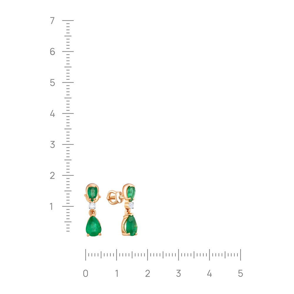 Серьги с бриллиантами, изумрудом из красного золота 585 пробы, фото № 2