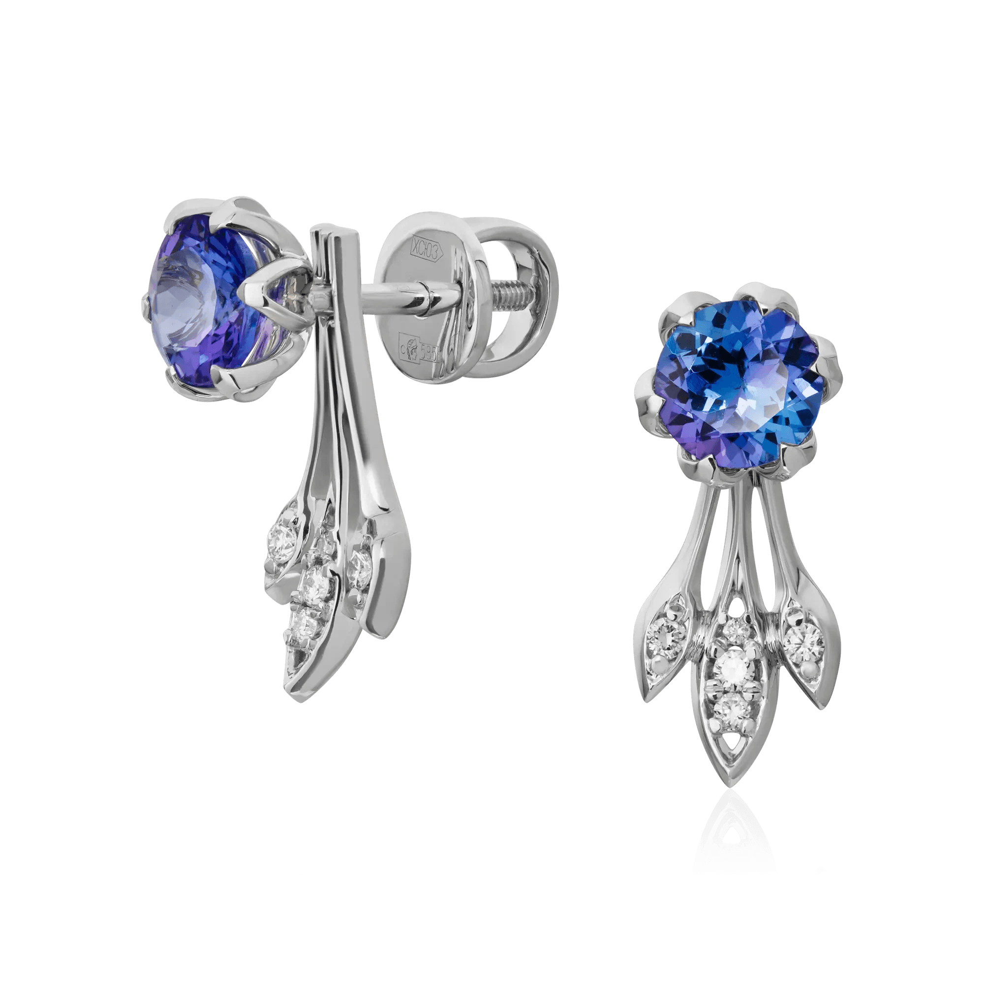 Серьги с танзанитом, бриллиантами из белого золота 585 пробы (арт. 130488)