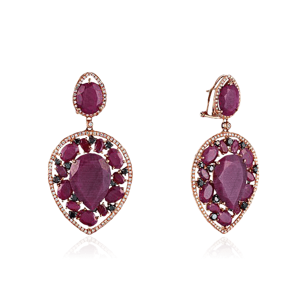 Серьги с бриллиантами, корундом из красного золота 585 пробы, фото № 1
