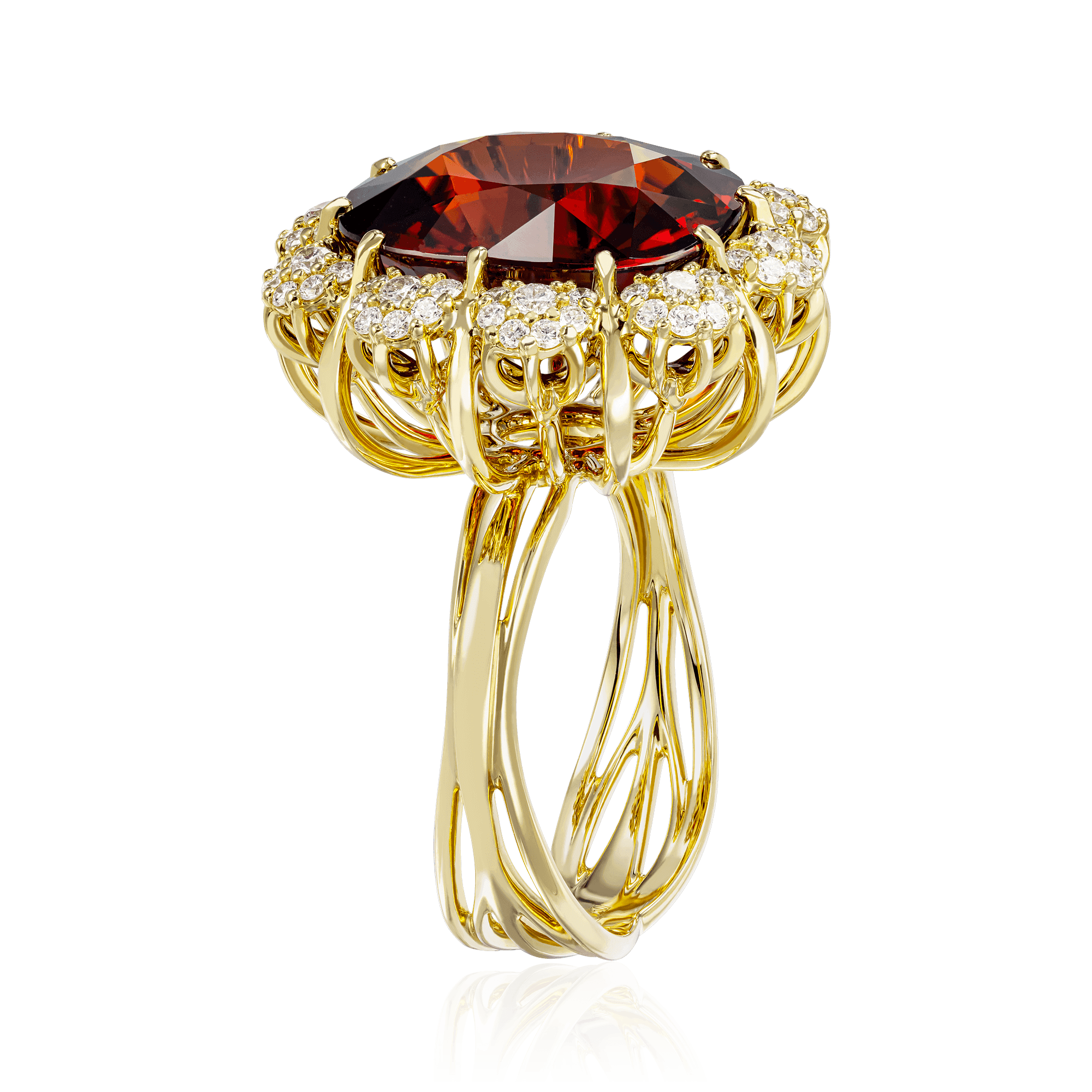 Кольцо со спессартином, бриллиантами из желтого золота 750 пробы, фото № 3