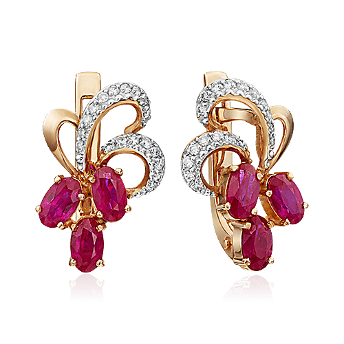 Серьги с рубином, бриллиантами из красного золота 585 пробы (арт. 78369)