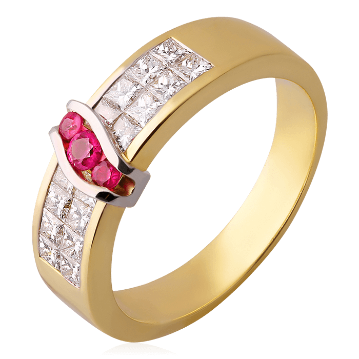 Кольцо с рубином, бриллиантами из комбинированного золота 750 пробы (арт. 75450)