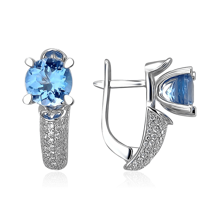 Серьги с танзанитом, бриллиантами из белого золота 585 пробы (арт. 68789)