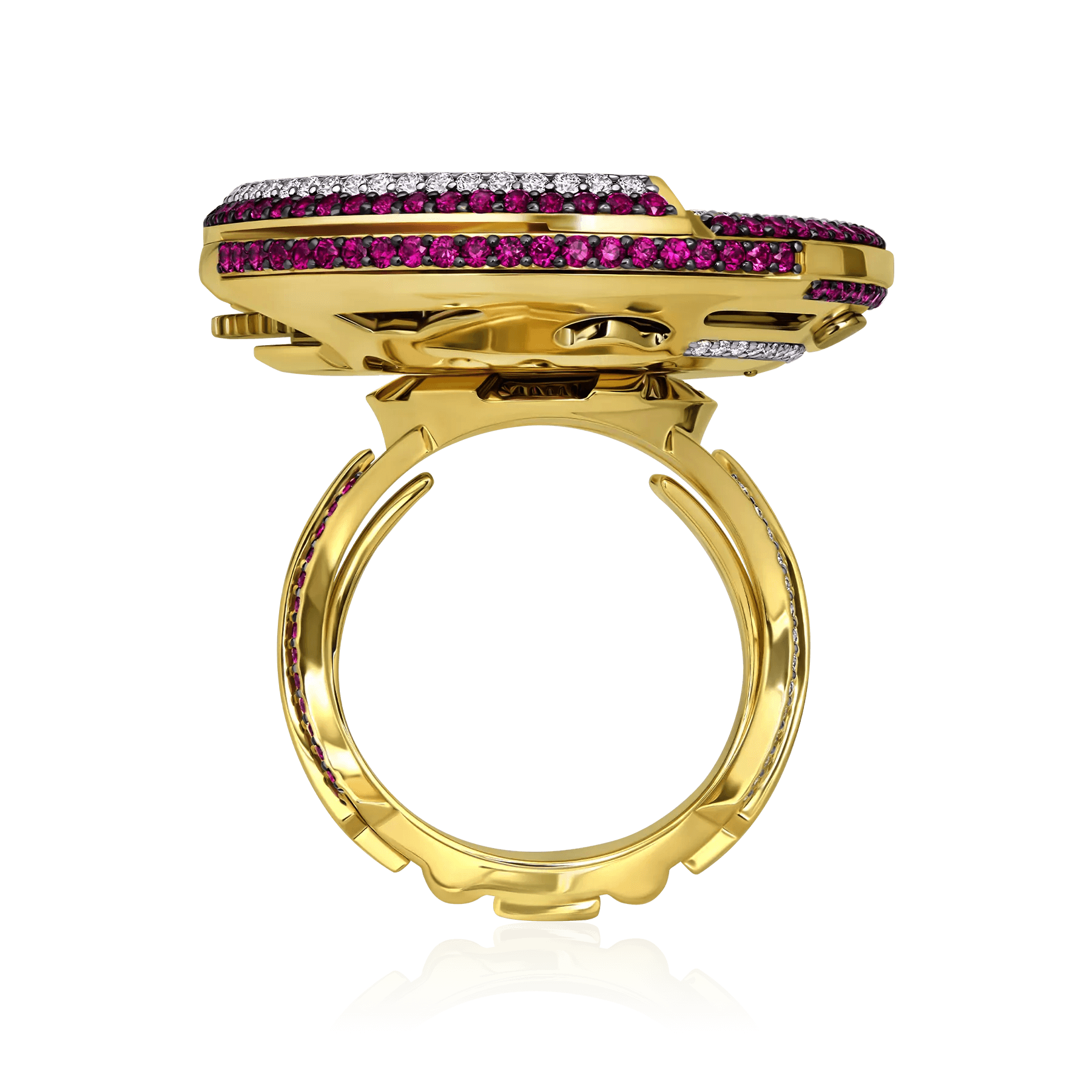 Кольцо с корундом, рубином, бриллиантами из желтого золота 585 пробы, фото № 4