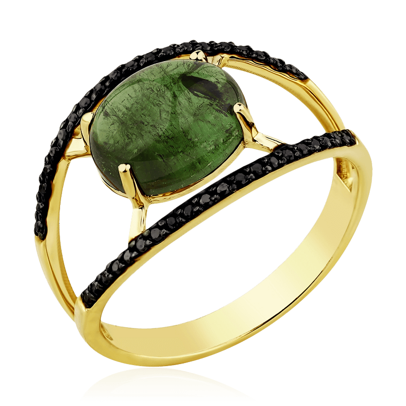 Кольцо с турмалином, бриллиантами из желтого золота 585 пробы (арт. 90082)