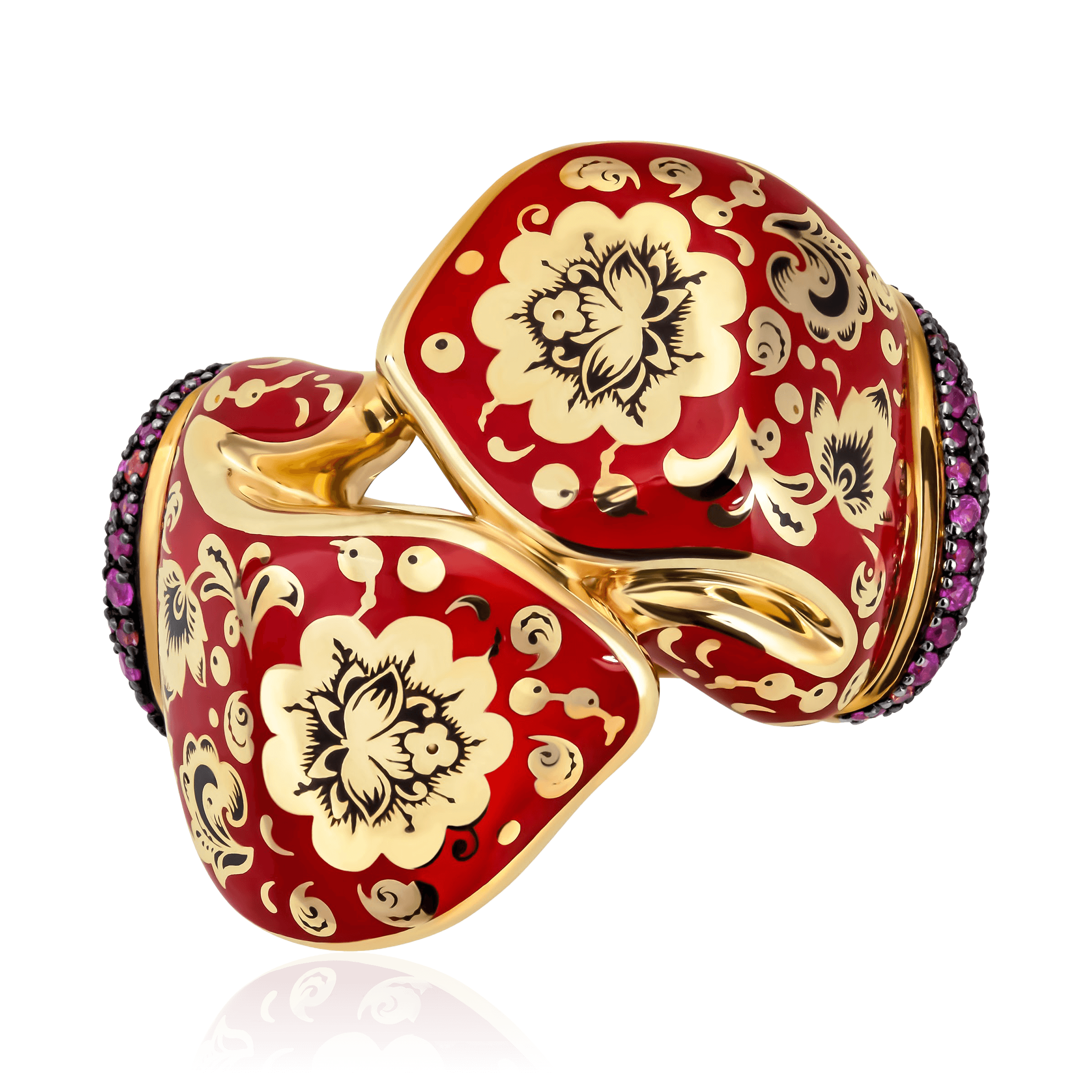 Кольцо Варежки с рубином, сапфиром, эмалью из комбинированного золота 750 пробы (арт. 89904)