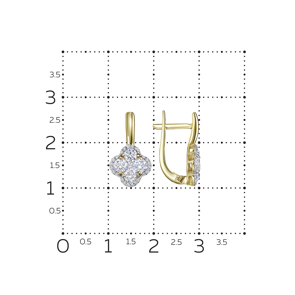 Серьги с бриллиантами из желтого золота 585 пробы, фото № 2