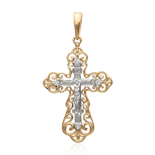 Крест с бриллиантами из красного золота 585 пробы (арт. 64437)