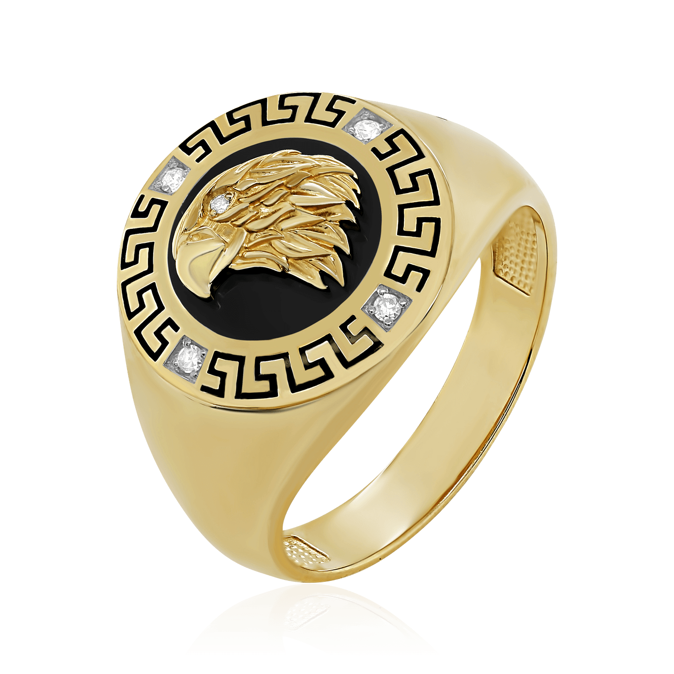 Мужское кольцо Орел с бриллиантами из желтого золота 585 пробы (арт. 104008)