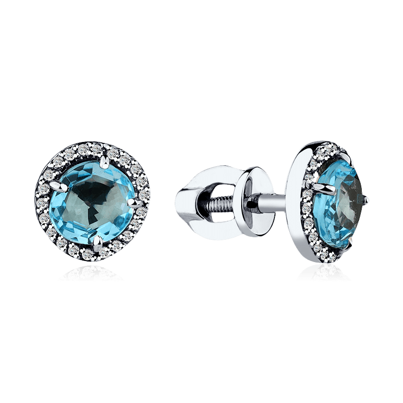 Серьги с топазом, бриллиантами из белого золота 585 пробы (арт. 90169)