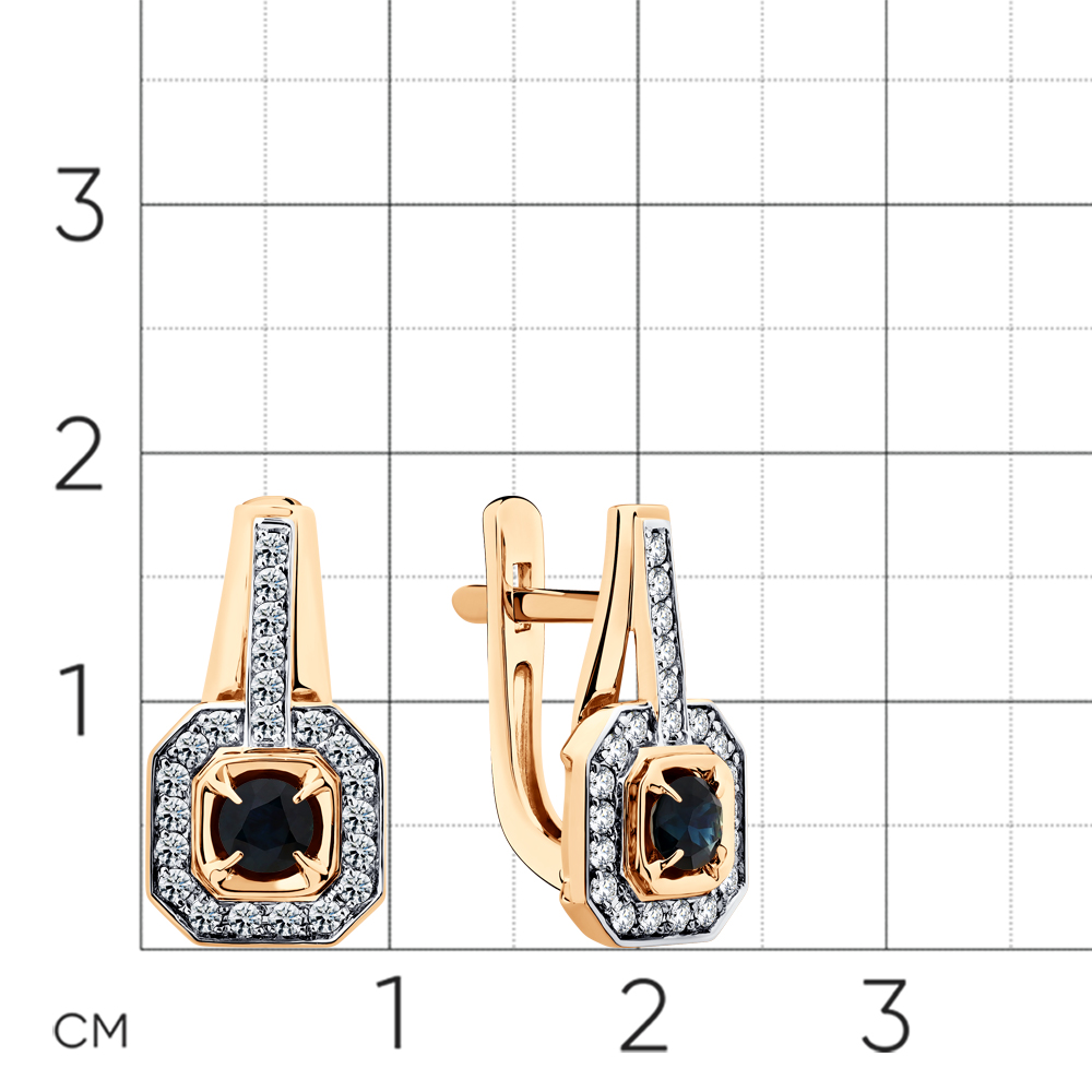 Серьги с сапфиром, бриллиантами из красного золота 585 пробы, фото № 2