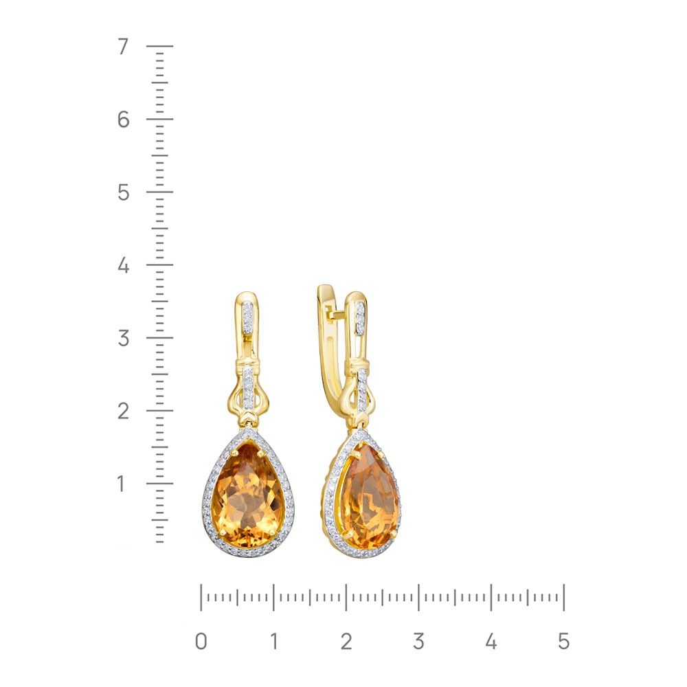 Серьги с бирюзой, бриллиантами из желтого золота 585 пробы, фото № 6